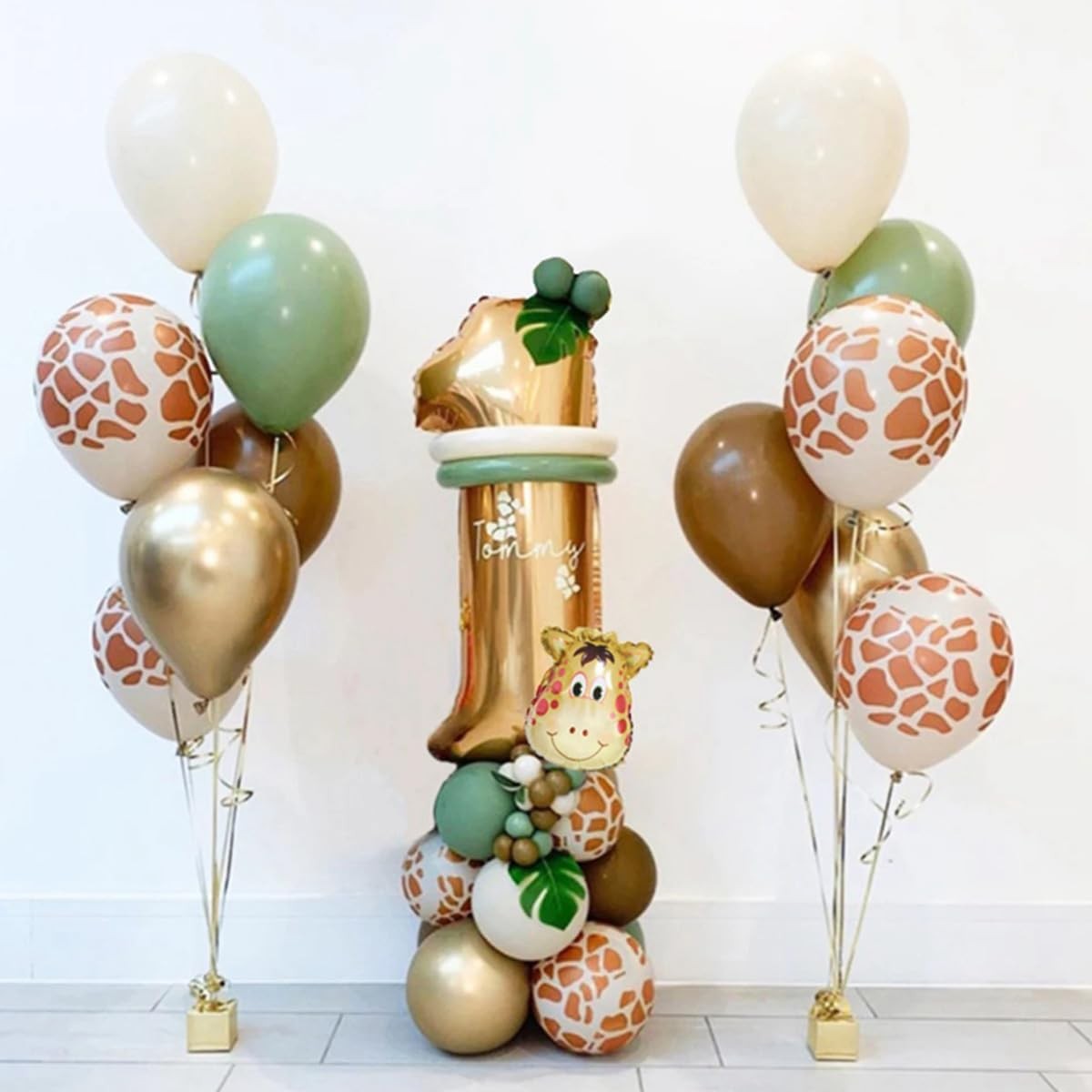 Set 30 Baloane Folie si Latex, Flippy, Tematica Prima Aniversare, Baloane Latex 30cm, 25cm, Figurina Girafa 32x34 cm,