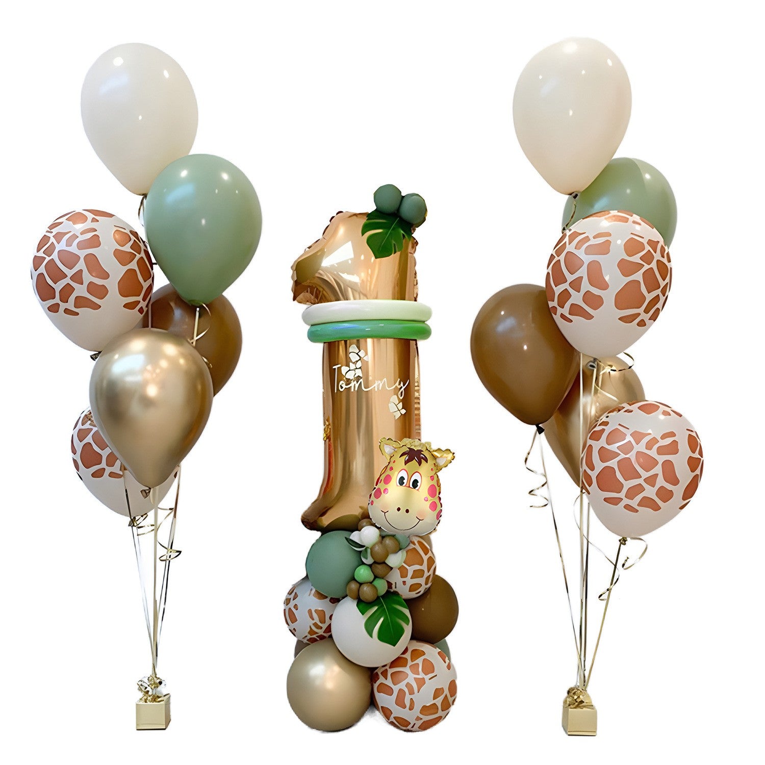 Set 30 Baloane Folie si Latex, Flippy, Tematica Prima Aniversare, Baloane Latex 30cm, 25cm, Figurina Girafa 32x34 cm,