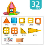 Set 32 Piese Magnetice de Constructie, Flippy, Piese 5.5 cm, Magnetic Tiles, Forme Geometrice, 3 Ani, ABS, Magnet, 20.5