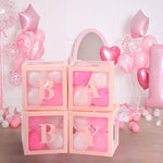 Set 4 Cutii pentru Baloane, Flippy, Model Scris Baby, Tematica Iubire, Cuburi Decorative din Plastic, Accesorii pentru