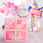 Set 4 Cutii pentru Baloane, Flippy, Model Scris Baby, Tematica Iubire, Cuburi Decorative din Plastic, Accesorii pentru
