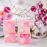 Set 4 Cutii pentru Baloane, Flippy, Model Scris Baby, Tematica Iubire, Cuburi Decorative din Plastic, Accesorii pentru
