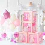 Set 4 Cutii pentru Baloane, Flippy, Model Scris Baby, Tematica Iubire, Cuburi Decorative din Plastic, Accesorii pentru