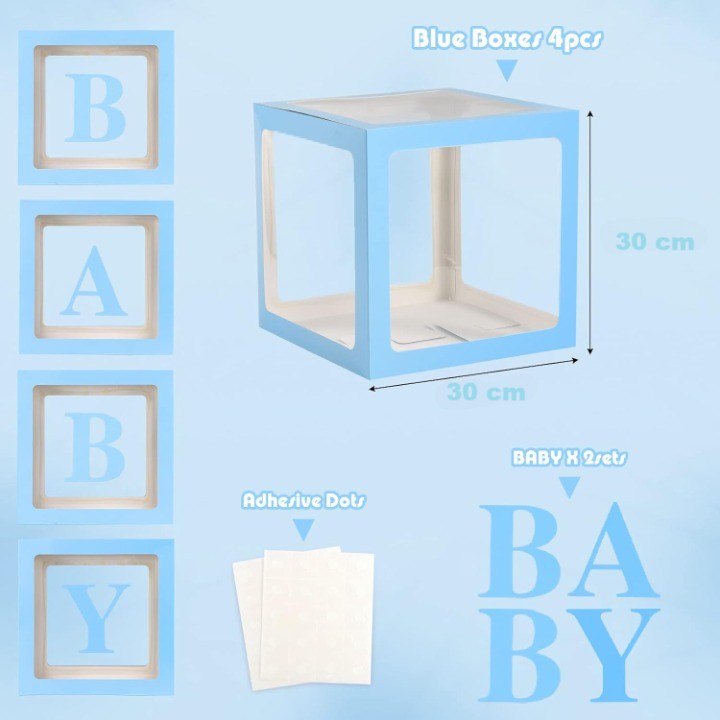 Set 4 Cutii pentru Baloane, Flippy, Model Scris Baby, Tematica Iubire, Cuburi Decorative din Plastic, Accesorii pentru