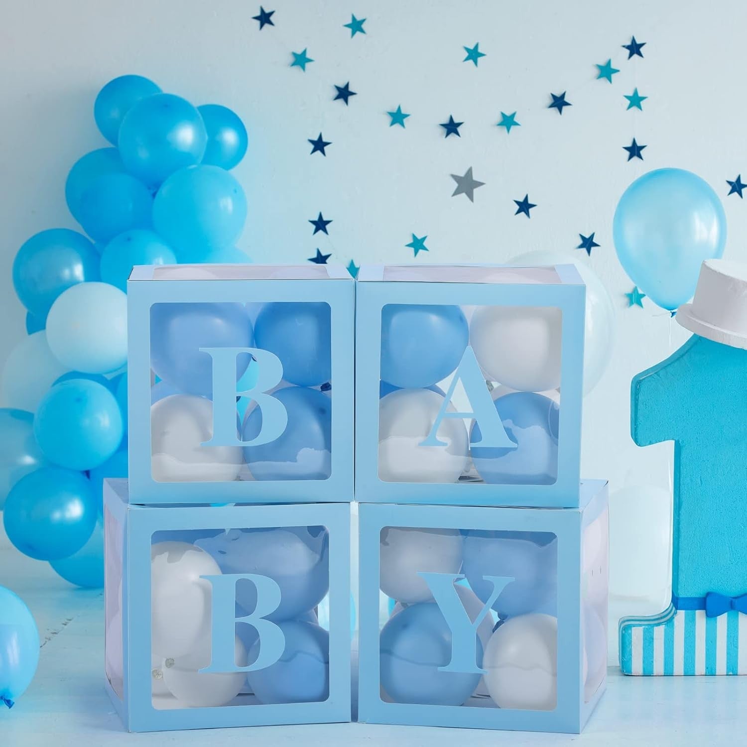 Set 4 Cutii pentru Baloane, Flippy, Model Scris Baby, Tematica Iubire, Cuburi Decorative din Plastic, Accesorii pentru