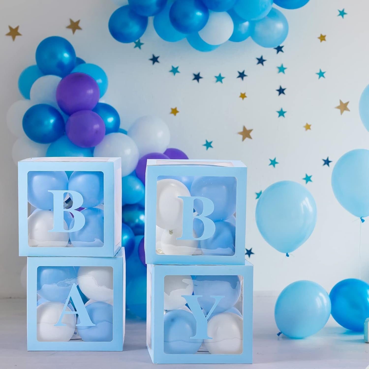 Set 4 Cutii pentru Baloane, Flippy, Model Scris Baby, Tematica Iubire, Cuburi Decorative din Plastic, Accesorii pentru