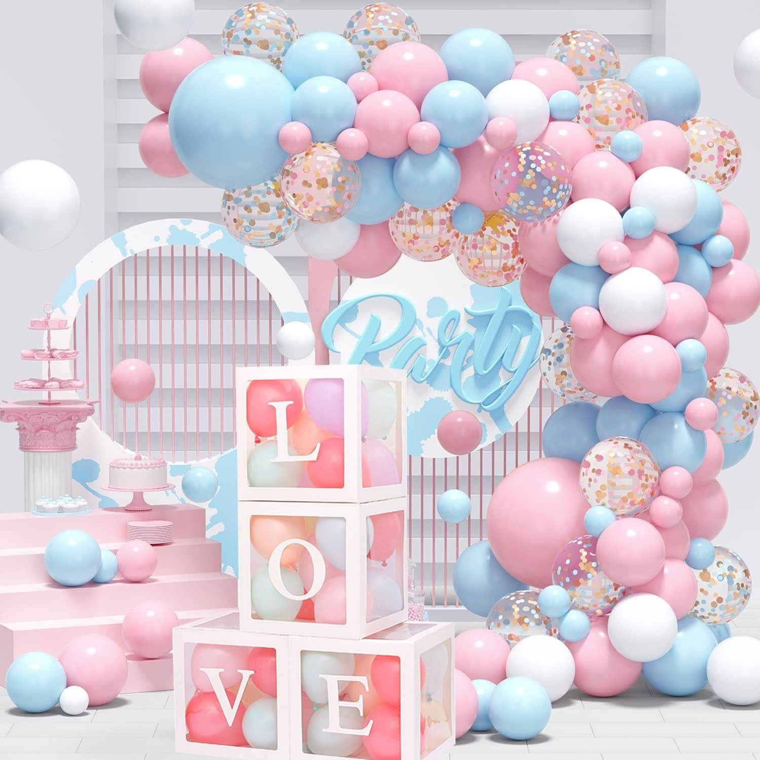 Set 4 Cutii pentru Baloane, Flippy, Model Scris Love, Tematica Iubire, Cuburi Decorative din Plastic, Accesorii pentru