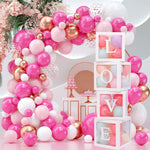 Set 4 Cutii pentru Baloane, Flippy, Model Scris Love, Tematica Iubire, Cuburi Decorative din Plastic, Accesorii pentru
