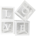 Set 4 Cutii pentru Baloane, Flippy, Model Scris Love, Tematica Iubire, Cuburi Decorative din Plastic, Accesorii pentru