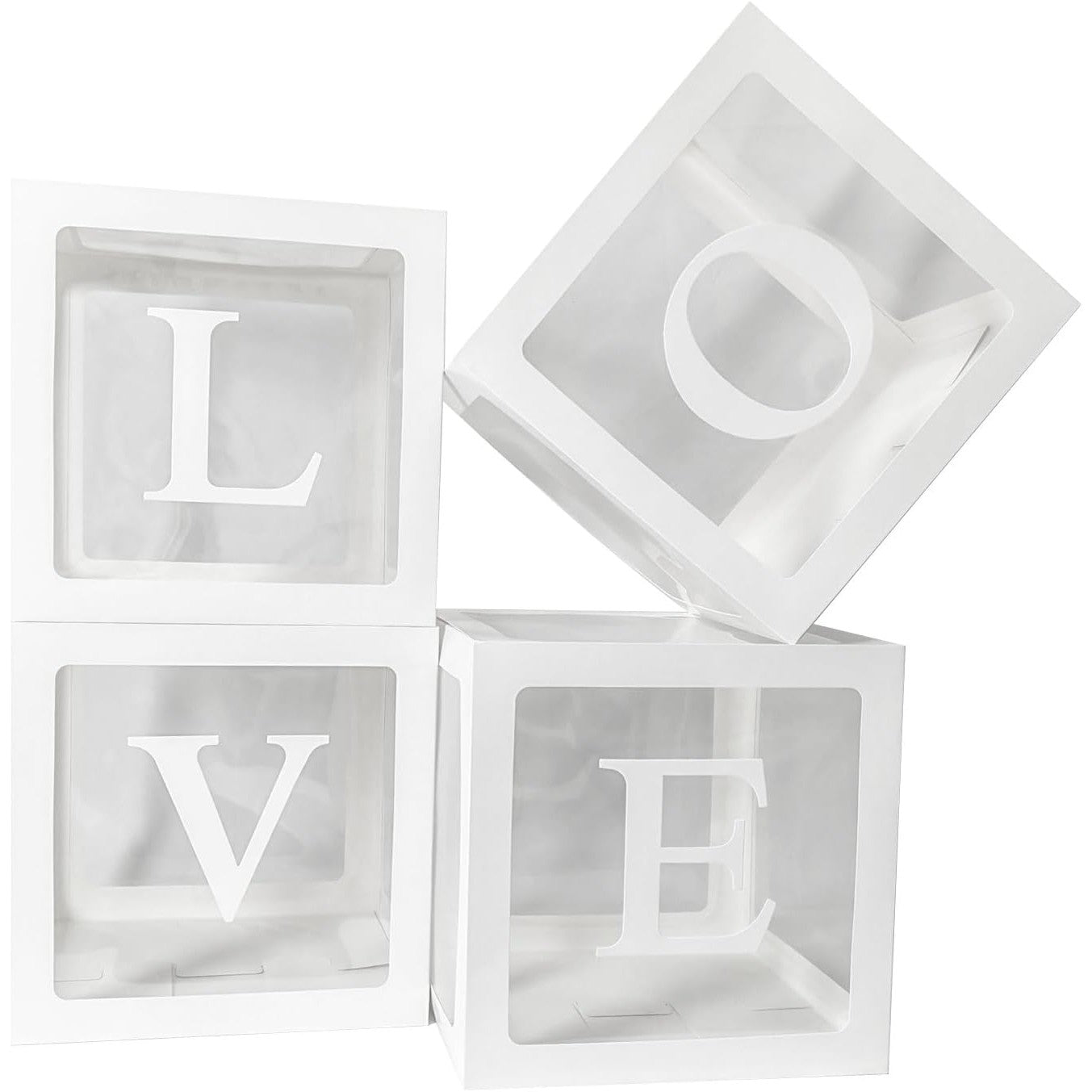 Set 4 Cutii pentru Baloane, Flippy, Model Scris Love, Tematica Iubire, Cuburi Decorative din Plastic, Accesorii pentru