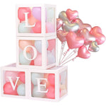 Set 4 Cutii pentru Baloane, Flippy, Model Scris Love, Tematica Iubire, Cuburi Decorative din Plastic, Accesorii pentru