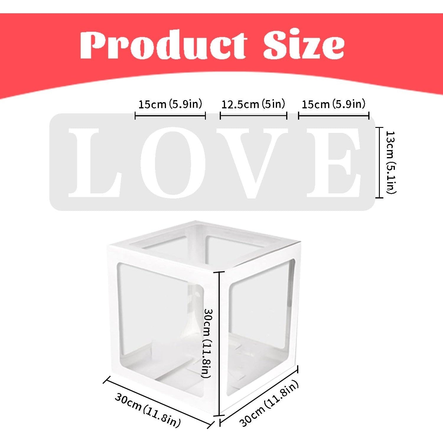 Set 4 Cutii pentru Baloane, Flippy, Model Scris Love, Tematica Iubire, Cuburi Decorative din Plastic, Accesorii pentru