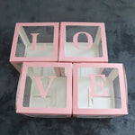 Set 4 Cutii pentru Baloane, Flippy, Model Scris Love, Tematica Iubire, Cuburi Decorative din Plastic, Accesorii pentru