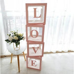 Set 4 Cutii pentru Baloane, Flippy, Model Scris Love, Tematica Iubire, Cuburi Decorative din Plastic, Accesorii pentru