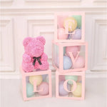 Set 4 Cutii pentru Baloane, Flippy, Model Scris Love, Tematica Iubire, Cuburi Decorative din Plastic, Accesorii pentru