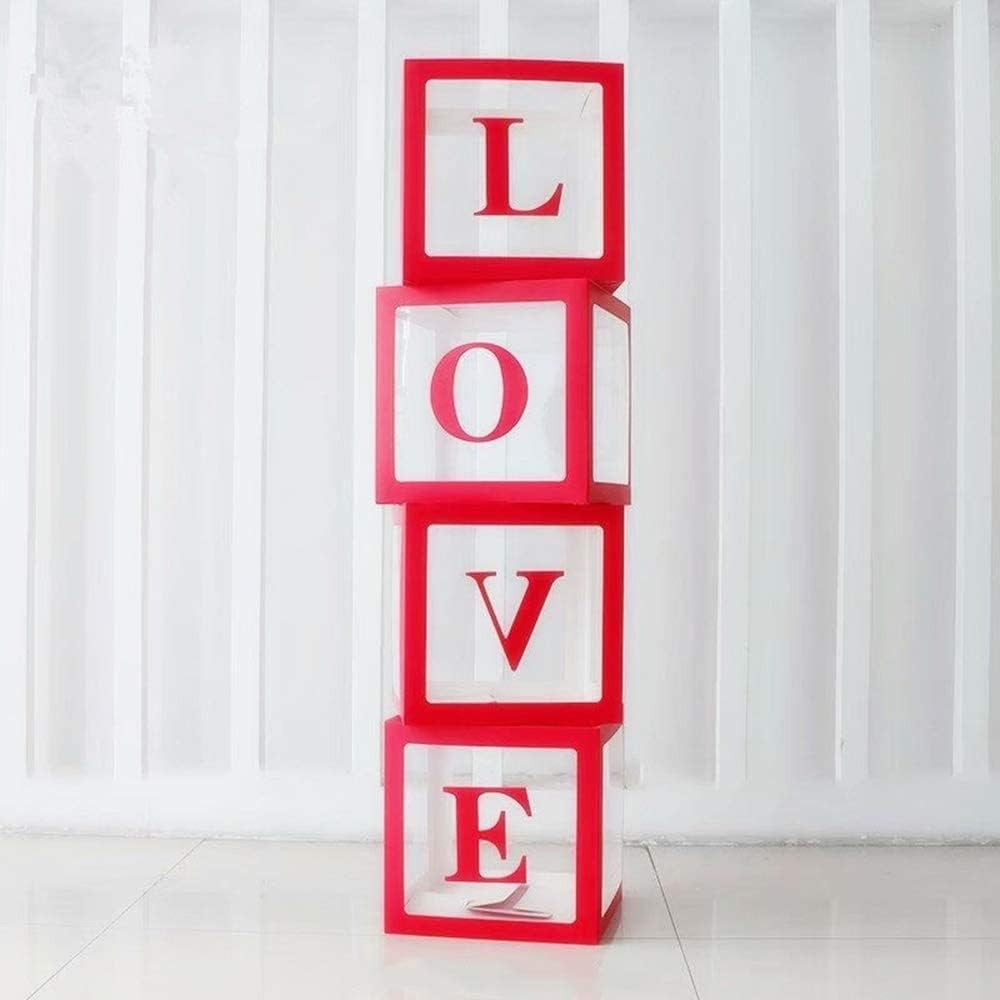 Set 4 Cutii pentru Baloane, Flippy, Model Scris Love, Tematica Iubire, Cuburi Decorative din Plastic, Accesorii pentru