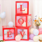 Set 4 Cutii pentru Baloane, Flippy, Model Scris Love, Tematica Iubire, Cuburi Decorative din Plastic, Accesorii pentru