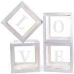 Set 4 Cutii pentru Baloane, Flippy, Model Scris Love, Tematica Iubire, Cuburi Decorative din Plastic, Accesorii pentru