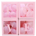 Set 4 Cutii pentru Baloane, Flippy, Model Scris Love, Tematica Iubire, Cuburi Decorative din Plastic, Accesorii pentru