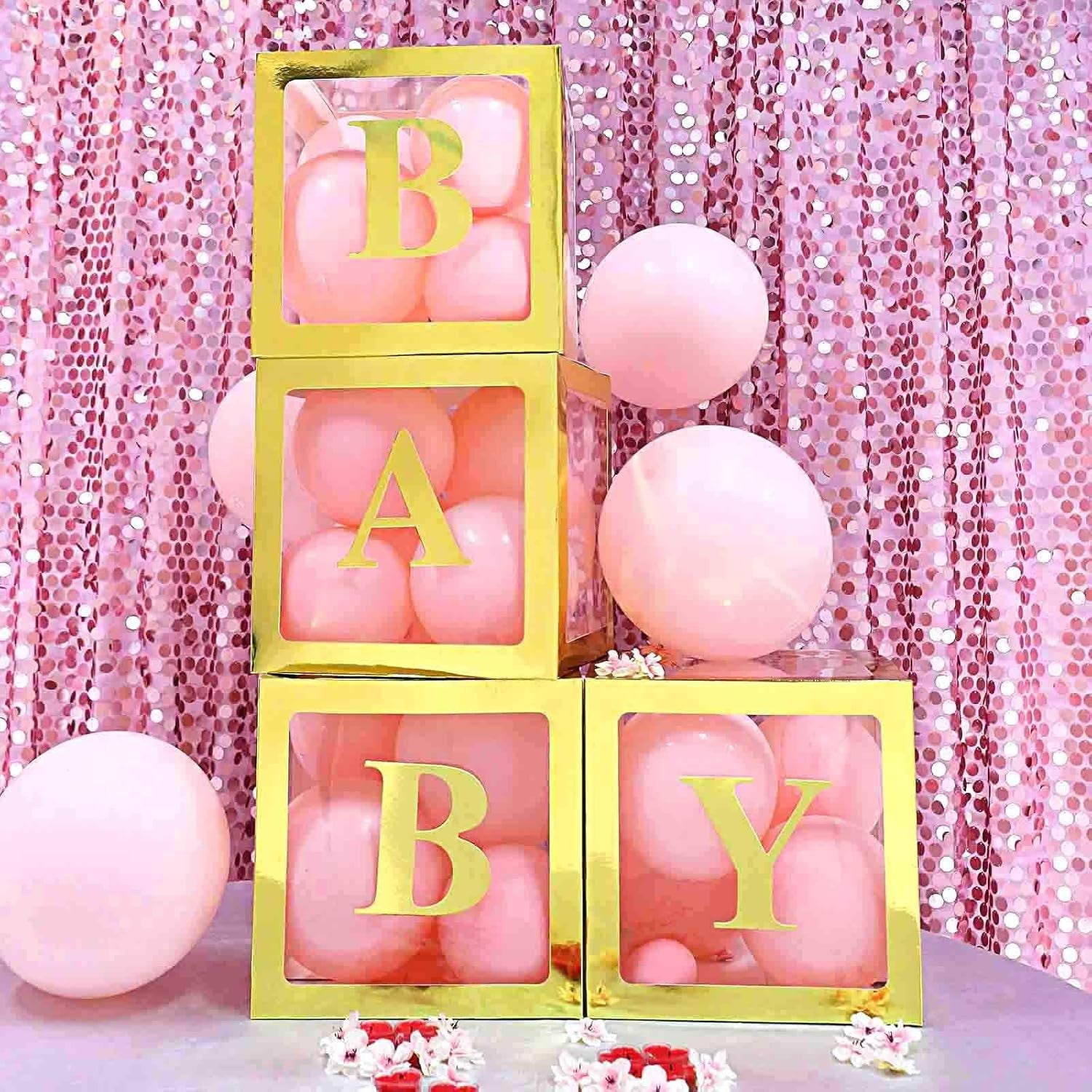 Set 4 Cutii pentru Baloane, Flippy, Model Simplu, Tematica Aniversare, Cuburi Decorative din Plastic, Accesorii pentru