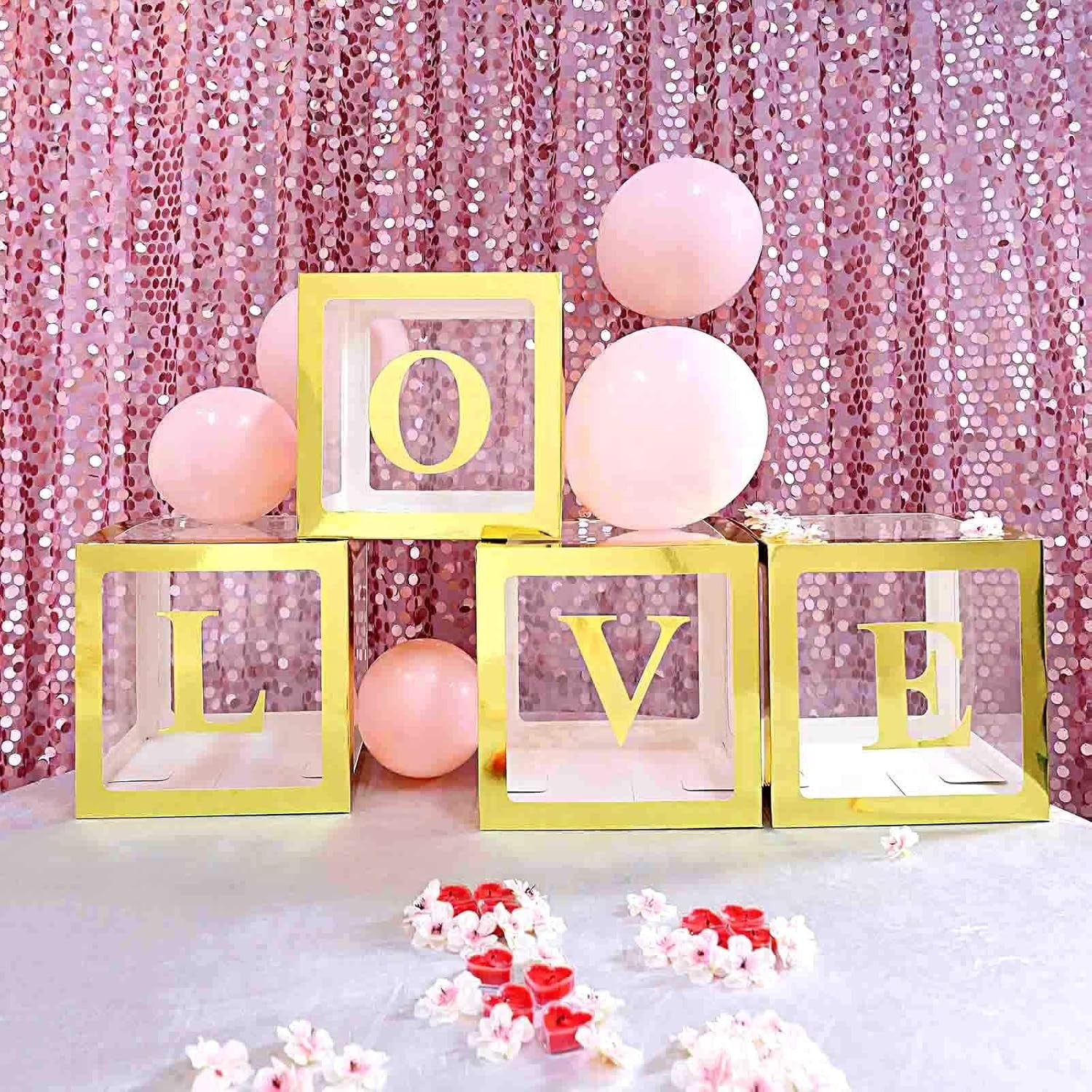 Set 4 Cutii pentru Baloane, Flippy, Model Simplu, Tematica Aniversare, Cuburi Decorative din Plastic, Accesorii pentru