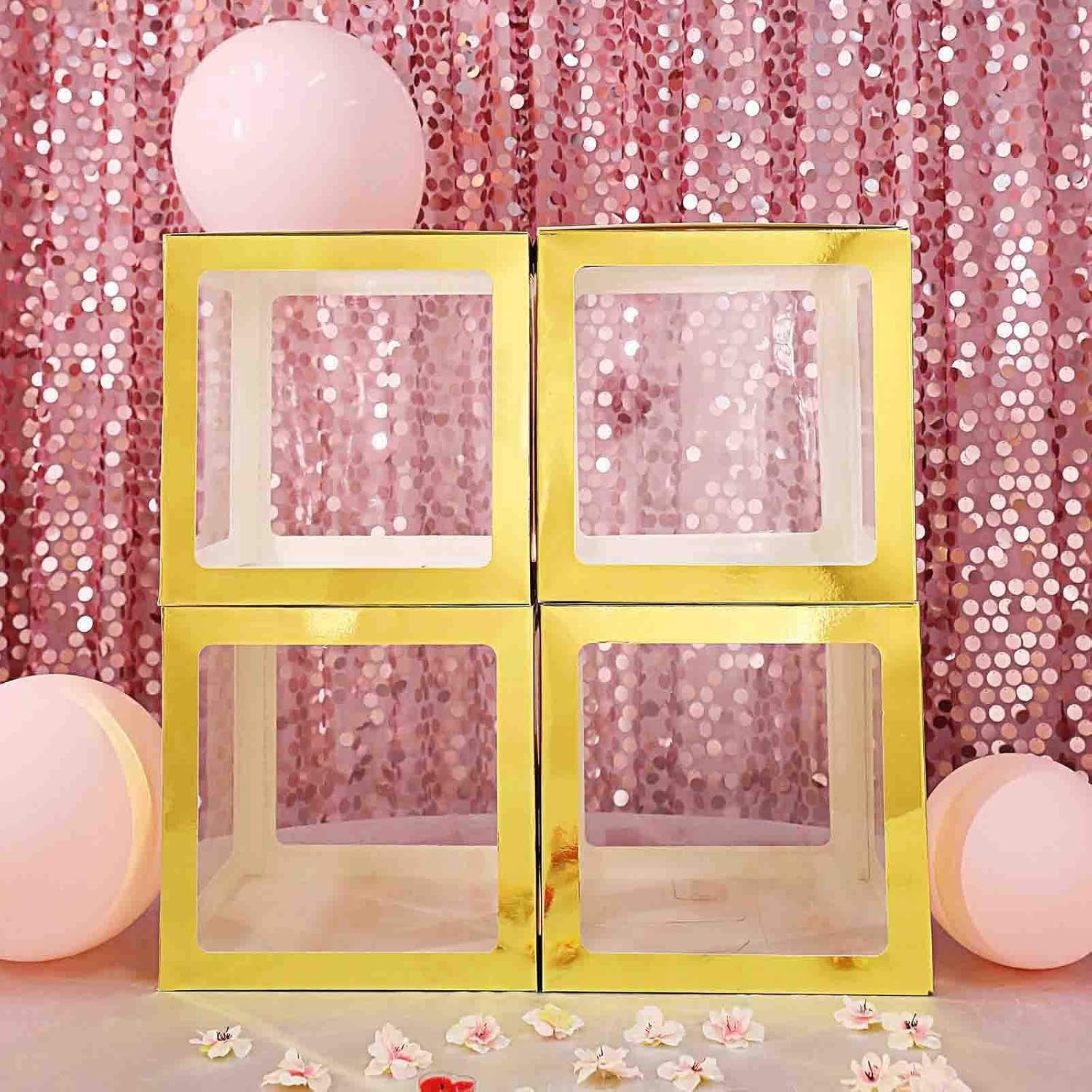 Set 4 Cutii pentru Baloane, Flippy, Model Simplu, Tematica Aniversare, Cuburi Decorative din Plastic, Accesorii pentru