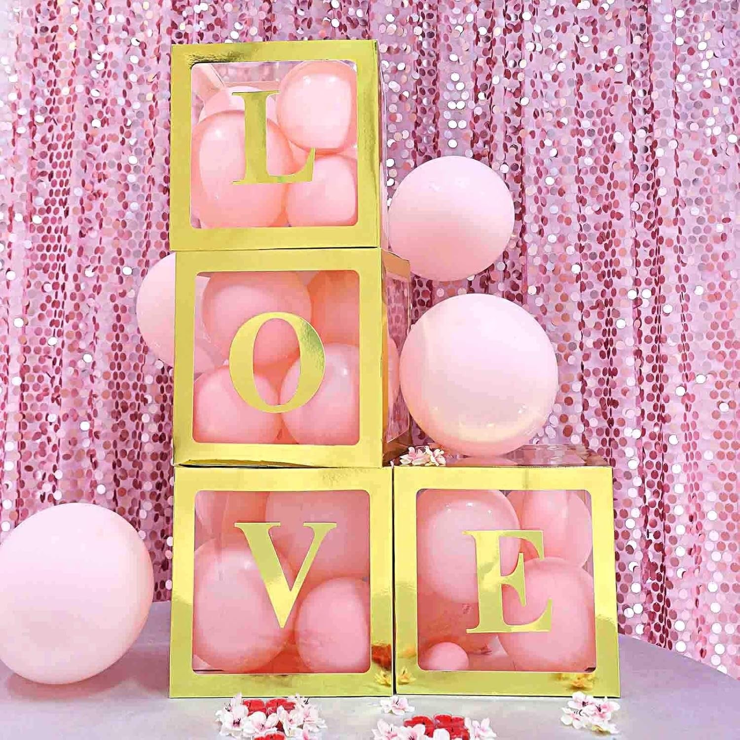 Set 4 Cutii pentru Baloane, Flippy, Model Simplu, Tematica Aniversare, Cuburi Decorative din Plastic, Accesorii pentru