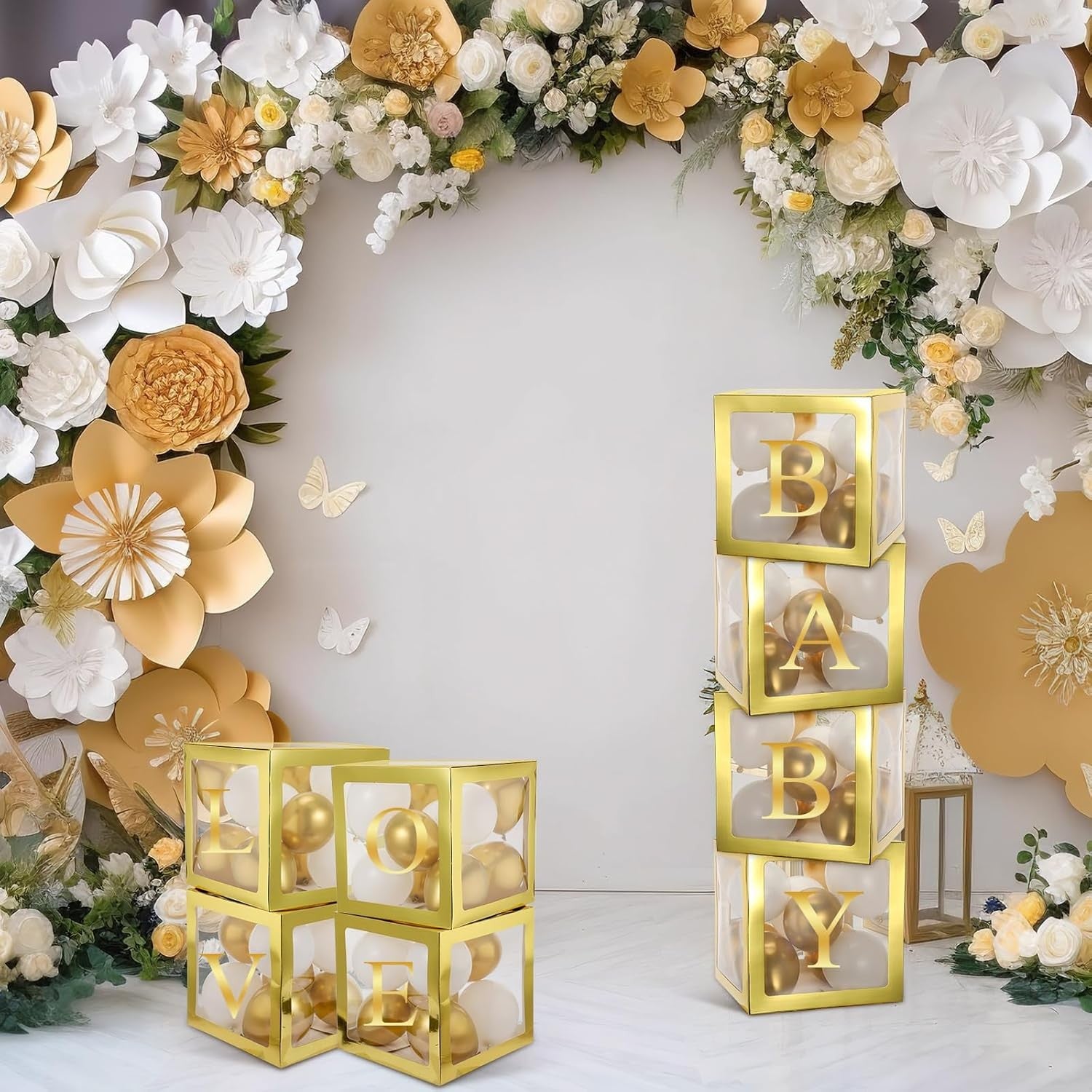 Set 4 Cutii pentru Baloane, Flippy, Model Simplu, Tematica Aniversare, Cuburi Decorative din Plastic, Accesorii pentru