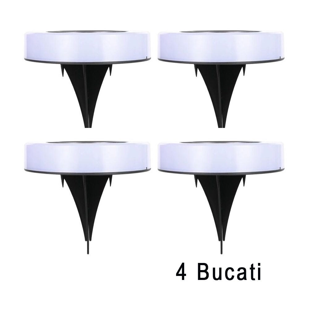 Set 4 Lampi Solare Led pentru Gradina, Flippy, Model Cerc, 10.5 x 2.4 cm, Buton On-Off, Multicolor, Negru/Alb