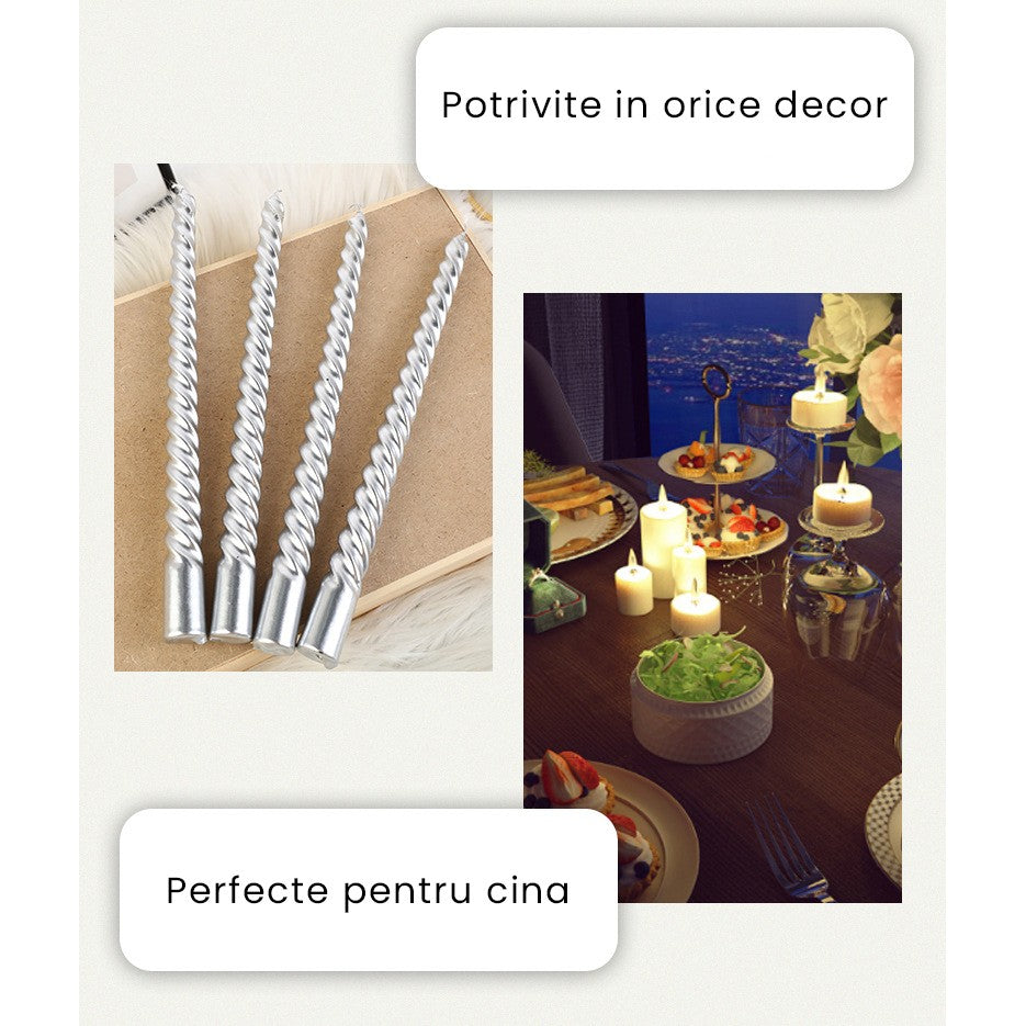 Set 4 Lumanari pentru Masa, Cina, Decor, Flippy, Model Rasucit, Lungime 25 cm, Mov