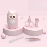 Set 4 Piese Ingrijire Unghii Bebelusi, Flippy, din ABS+Otel Inoxidabil, Cutie de Depozitare Tip Bufnita, de la 0 Luni,