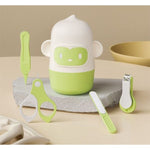 Set 4 Piese Ingrijire Unghii Bebelusi, Flippy, din ABS+Otel Inoxidabil, Cutie de Depozitare Tip Maimuta, de la 0 Luni,
