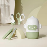 Set 4 Piese Ingrijire Unghii Bebelusi, Flippy, din ABS+Otel Inoxidabil, Cutie de Depozitare Tip Maimuta, de la 0 Luni,