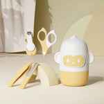 Set 4 Piese Ingrijire Unghii Bebelusi, Flippy, din ABS+Otel Inoxidabil, Cutie de Depozitare Tip Maimuta, de la 0 Luni,