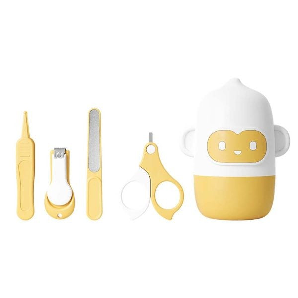 Set 4 Piese Ingrijire Unghii Bebelusi, Flippy, din ABS+Otel Inoxidabil, Cutie de Depozitare Tip Maimuta, de la 0 Luni,