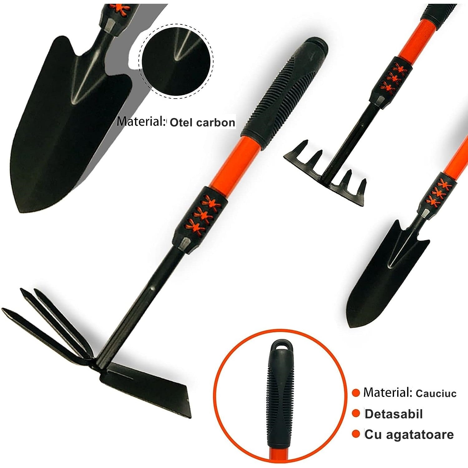 Set 4 Unelte de Gradina Flippy, Maner extensibil, pentru Plantare Prelucrare Sol si Ingrijire Plante, Material otel