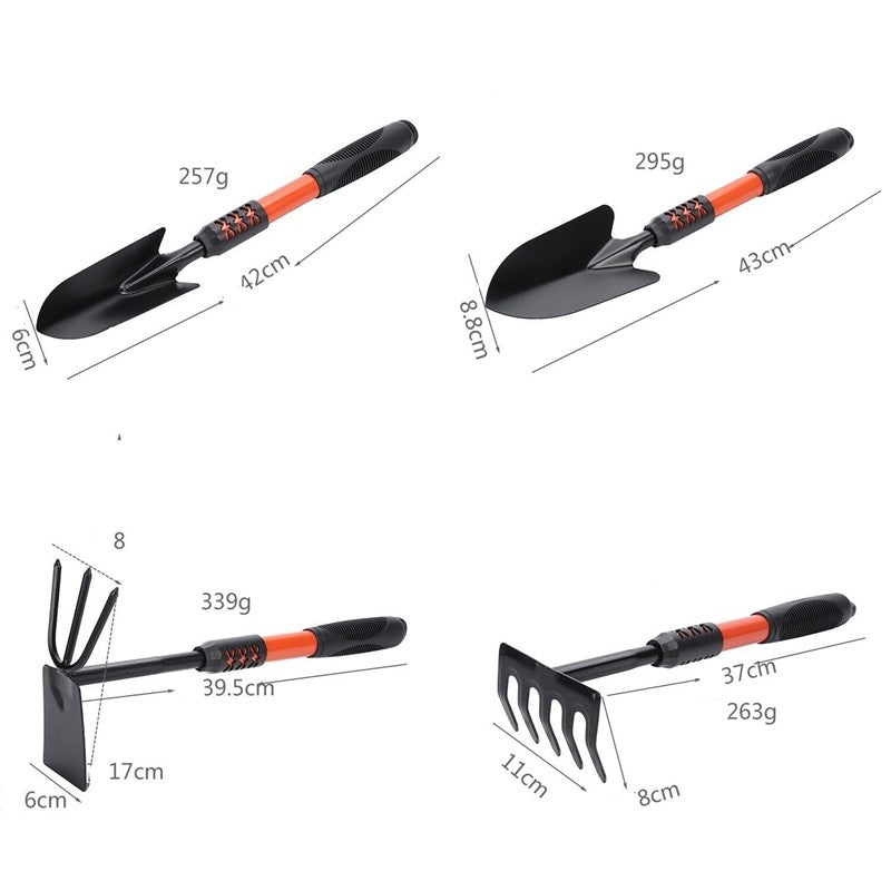 Set 4 Unelte de Gradina Flippy, Maner extensibil, pentru Plantare Prelucrare Sol si Ingrijire Plante, Material otel