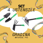 Set 4 Unelte de Gradina Flippy, pentru Plantare Prelucrare Sol si Ingrijire Plante, Material PVC si cardboard, 31.5 x
