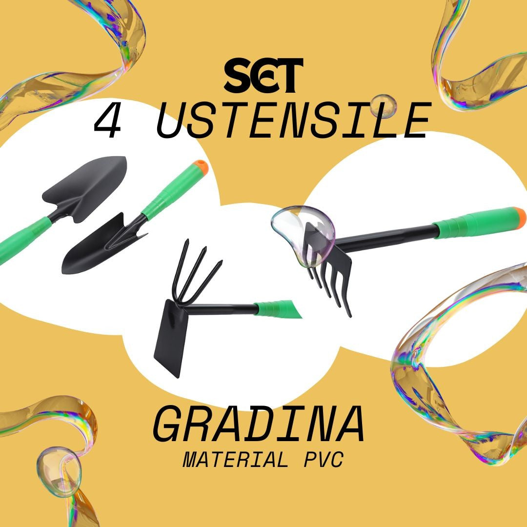 Set 4 Unelte de Gradina Flippy, pentru Plantare Prelucrare Sol si Ingrijire Plante, Material PVC si cardboard, 31.5 x