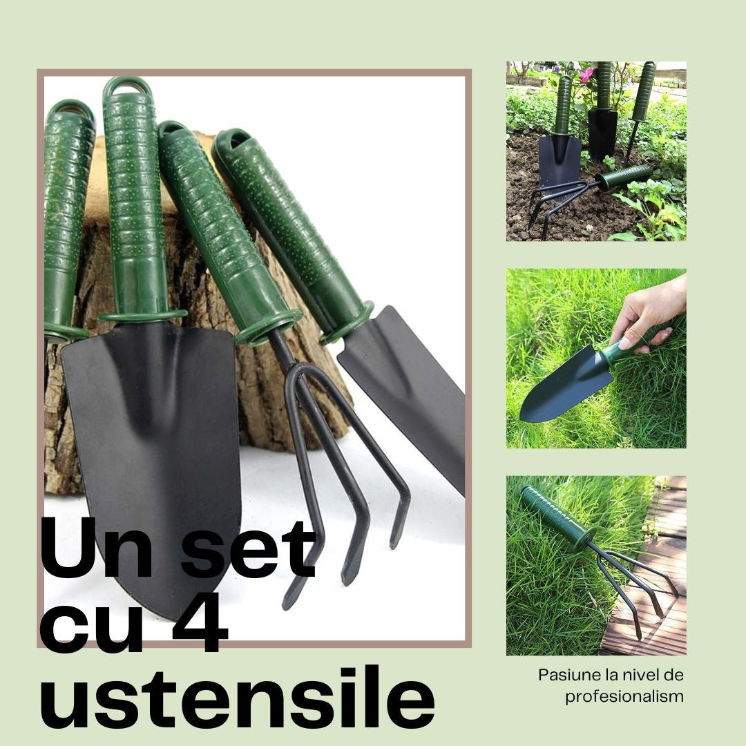 Set 4 Unelte de Gradina Flippy, pentru Plantare Prelucrare Sol si Ingrijire Plante, Material PVC si cardboard, 25 x 8.5