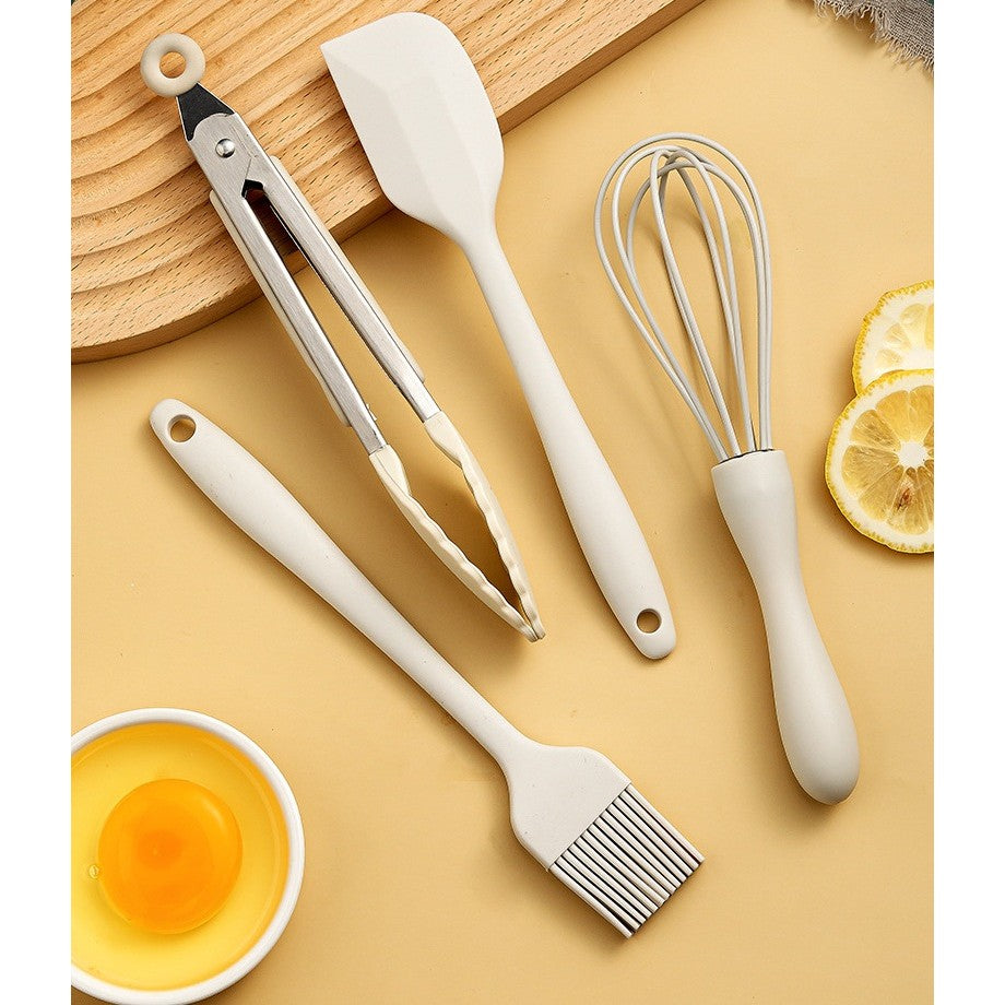 Set 4 Ustensile de Bucatarie, Flippy, din Silicon+Inox, Termorezistente, Antiaderente, 20 x 15 x 4 cm, Alb Ivory