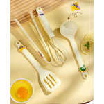 Set 4 Ustensile de Bucatarie, Flippy, pentru Copii, din Silicon, Termorezistente, Design Animat, 13 x 24 x 5 cm, Bej