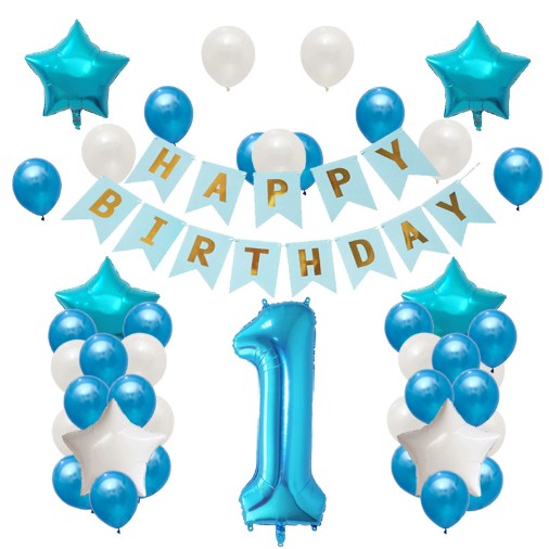 Set Baloane Aniversare HAPPY BIRTHDAY, Flippy, set din 42 bucati, 1 bucata cifra mare, 4 stele din folie aluminiu, 37