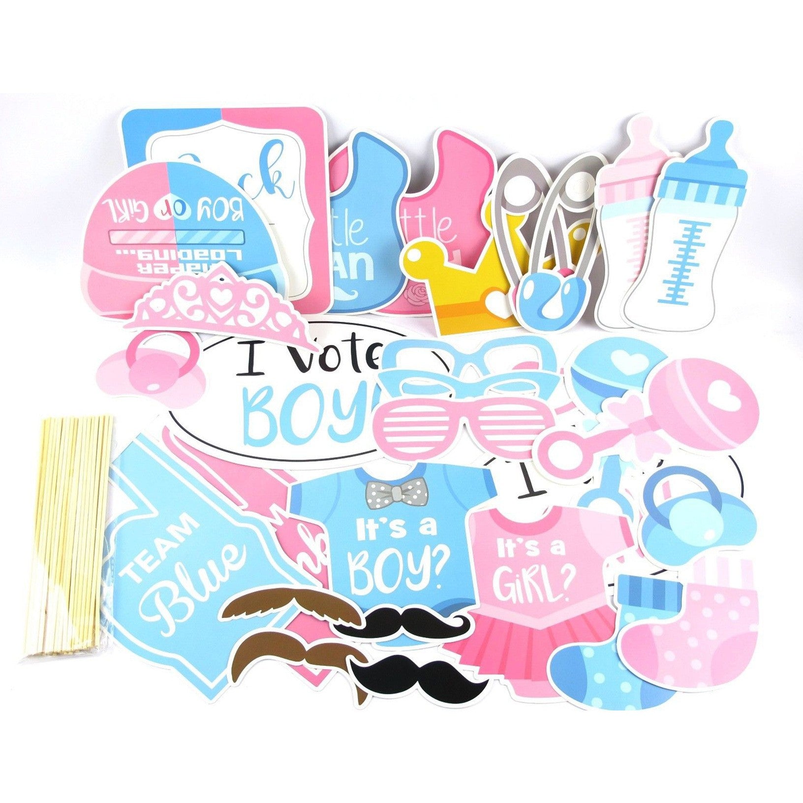 Set 30 de Accesorii pentru Petrecere, Flippy, Props pentru Coltul de Poze, Gender Reveal, Tematica Baby Shower,