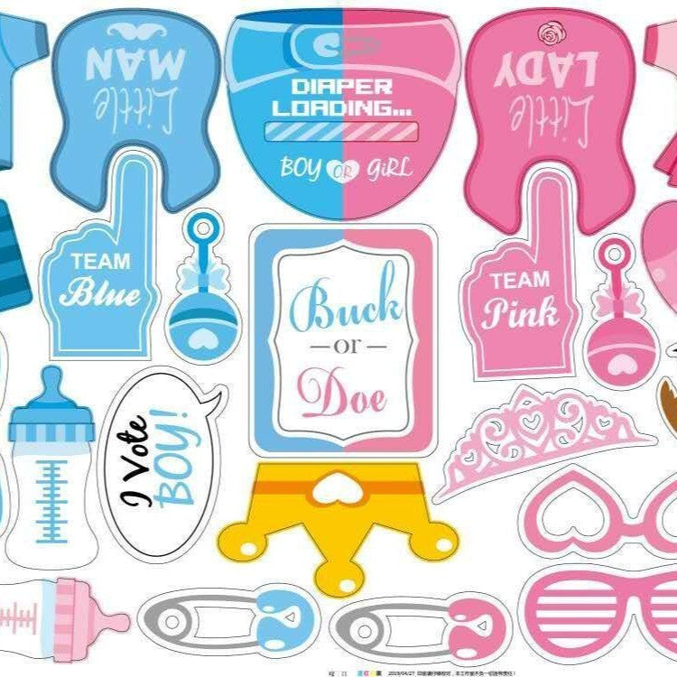 Set 30 de Accesorii pentru Petrecere, Flippy, Props pentru Coltul de Poze, Gender Reveal, Tematica Baby Shower,