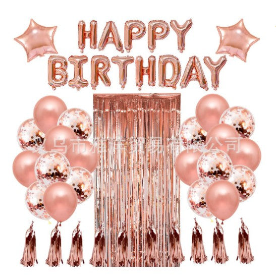 Set 47 baloane, 10 ciucuri, 2 baloane stea folie, 6 baloane latex confetti, 6 baloane galbene latex, 8 baloane negre