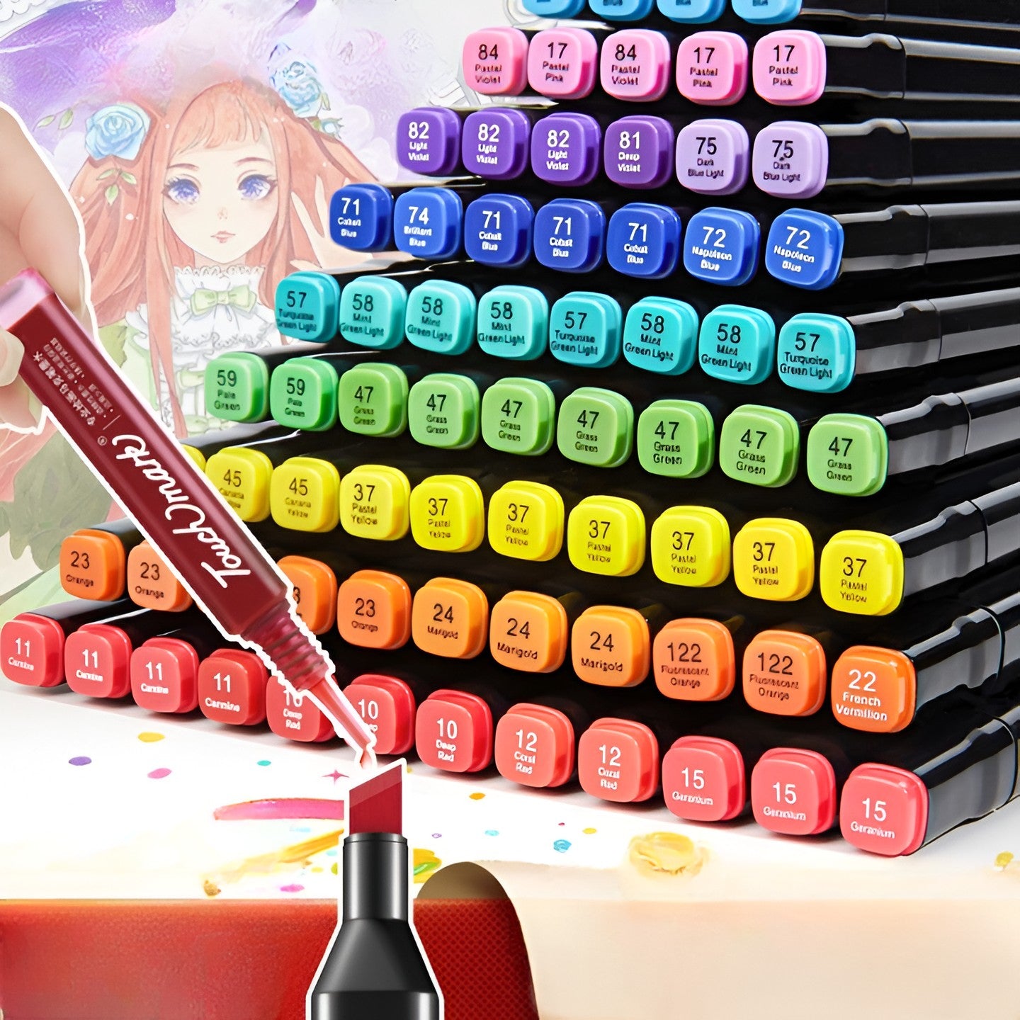 Set Cutie 48 Markere, Flippy, cu Alcool, Artist Markers, Cutie Plastic cu Maner, Multicolor