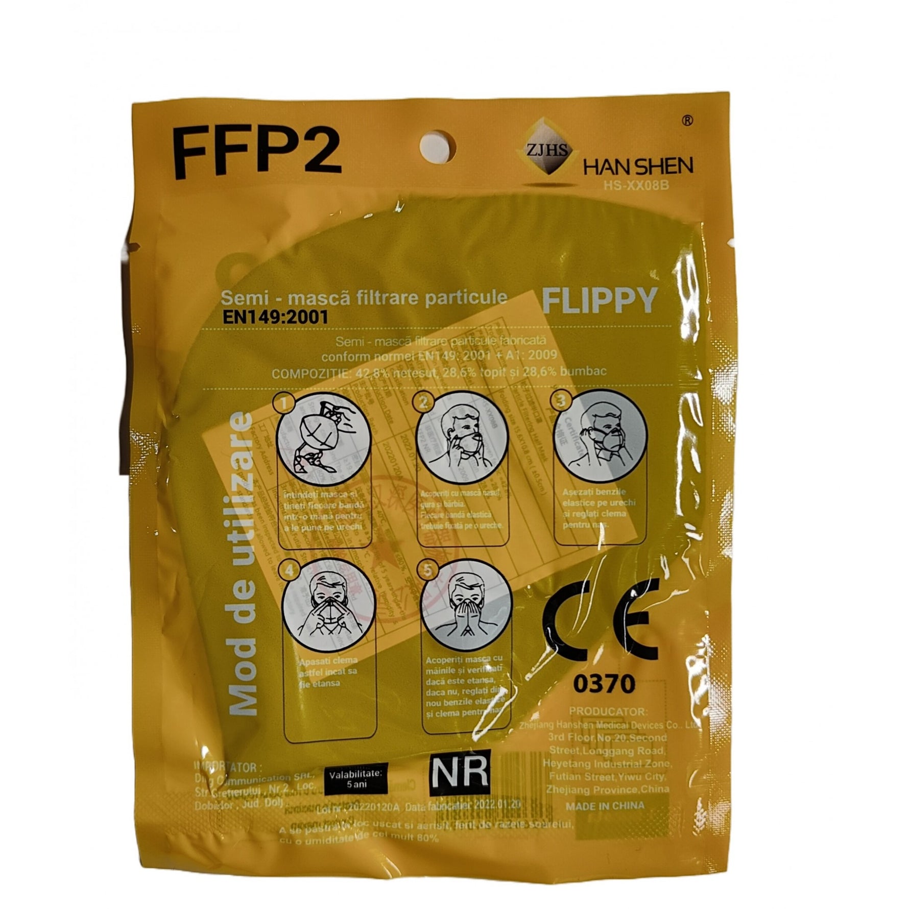Set 49 bucati Masca de protectie faciala, Flippy, de unica folosinta pentru adulti, FFP2, KN95 CE 0370, 5 straturi,