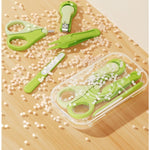 Set 4in1 de Ingrijire Unghii pentru Bebelusi, Flippy, Cutie de Depozitare Texturata, 0-6 Ani, 13.6x8x2 cm, Verde