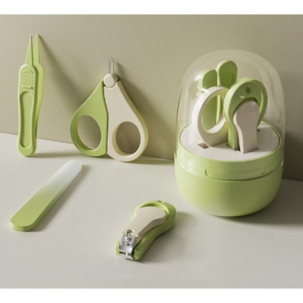 Set 4in1 de Ingrijire Unghii pentru Bebelusi, Flippy, Cutie de Depozitare Tip Borcan, 0-6 Ani, 10 x 7 x 6 cm, Verde